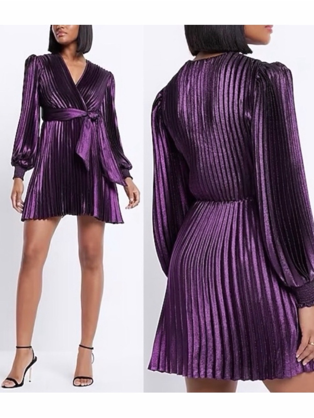 Express Metallic Purple Pleated Wrap Mini Dress